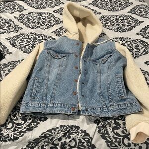 Denim Jacket with Cream Sherpa Sleeves